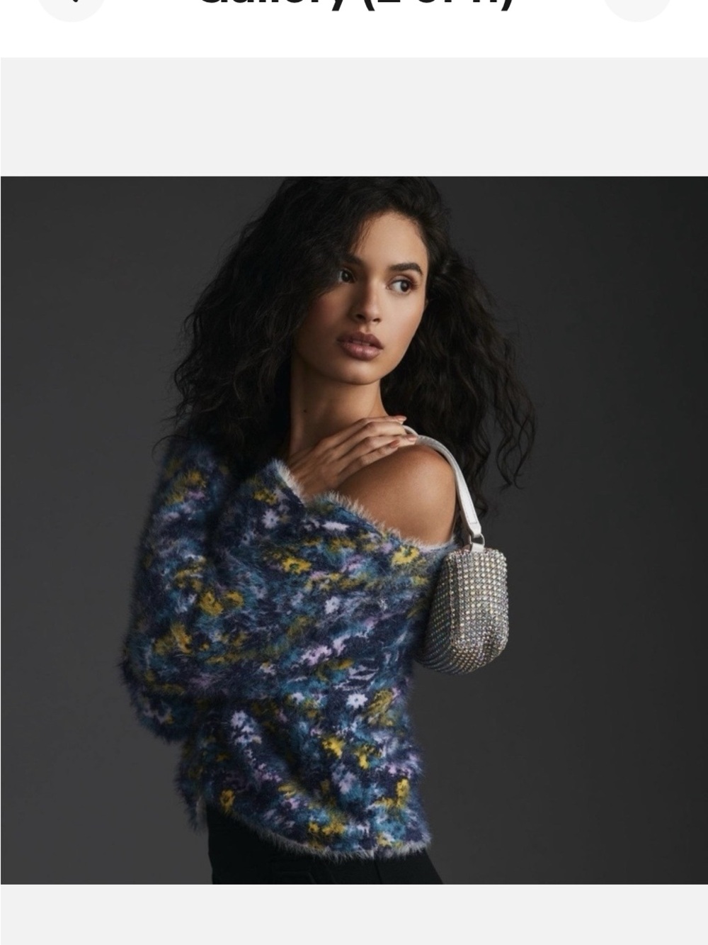 Pilcro Off-the-Shoulder Fuzzy Floral Sweater - Blue Multi. Size M - Picture 2 of 11